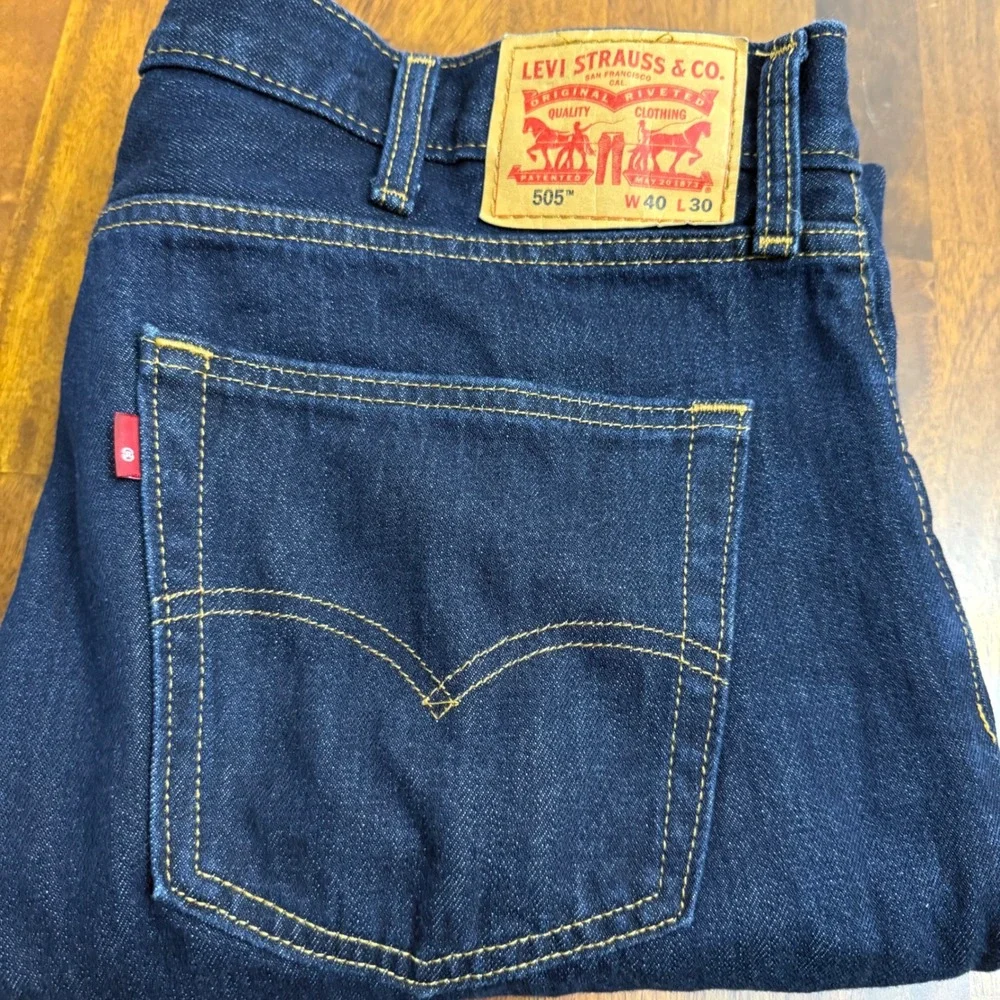 Levis 505 Regular Fit Straight Leg Jeans‎ Mens 40x30 Dark Indigo Blue Blank Tab
